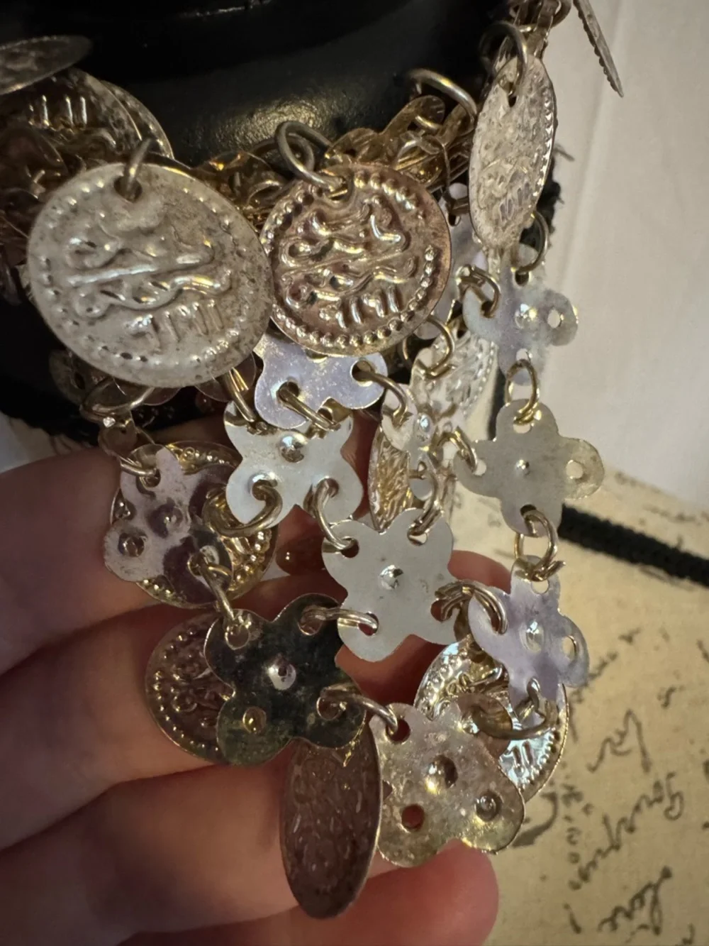 Boho belly dancing cuff bracelet with coins